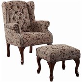 Coaster Queen Anne Button Tufted Wing Accent Chair with Ottoman in Chenille Fabric