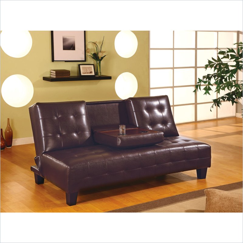Coaster Sofa Bed with Drop Down Cup Holder in Brown