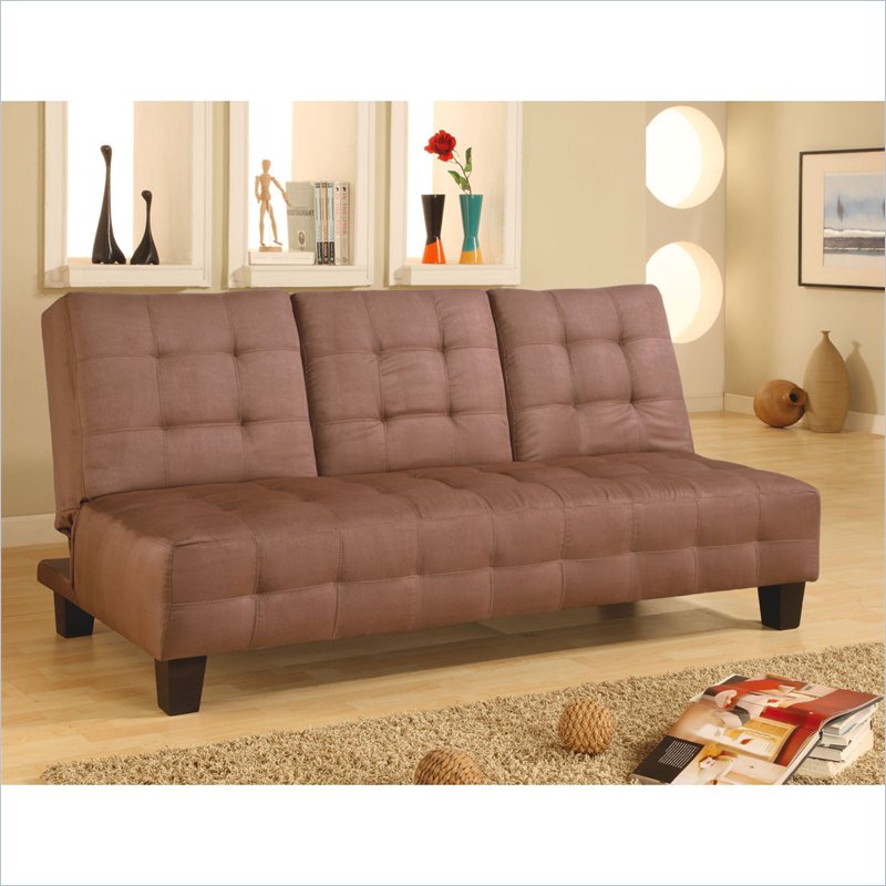 Coaster Microfiber Sofa Bed with Drop Down Cup Holder in Tan