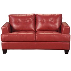 Coaster Samuel Modern Tufted Love Seat in Red Bonded Leather