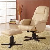 Coaster Swivel Bonded Leather Match Leisure Chair and Ottoman Set in Ivory