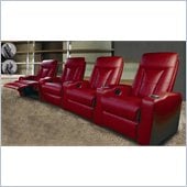 Coaster Pillow Top Four Piece Leather Match Theater Seating Set in Red