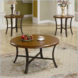 Coaster 3 Piece Occasional Table Sets Round Coffee and End Table in Cherry