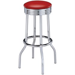 Coaster Cleveland Chrome Plated Soda Fountain Bar Stool in Red