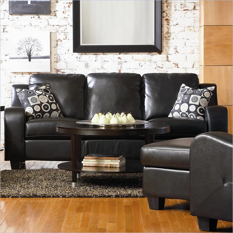 Coaster Java Contemporary Sofa in Rich Black Bonded Leather