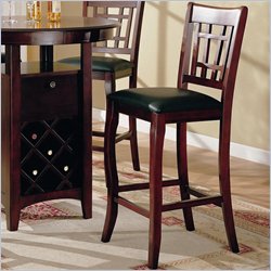 Coaster Newhouse 29 Inch Bar Stool with Grid Back Black Faux Leather in Cherry