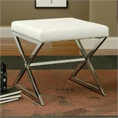 Coaster Ottoman with Metal Base in White Faux Leather