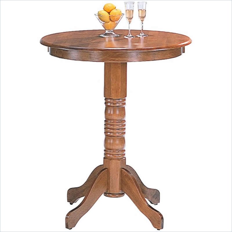 Coaster Woodlawn Round Pedestal Bar Table in Oak Finish