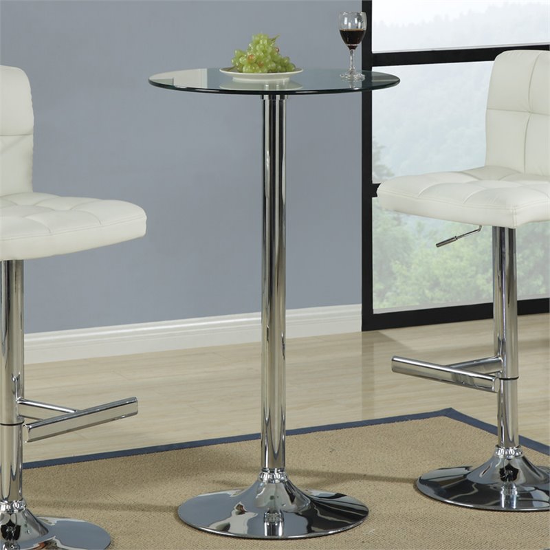 Coaster Glass Top Round Bar Table with Chrome Base