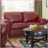 rent to own furniture Coaster Lewis Traditional Leather Loveseat in Red