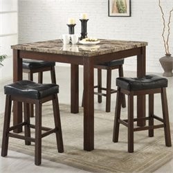 Coaster Sofie 5 Piece Marble Look Counter Height Dining Set in Cherry
