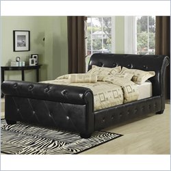 Coaster Queen Tufted Faux Leather Upholstered Sleigh Bed in Black