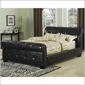 Coaster Queen Tufted Faux Leather Upholstered Sleigh Bed in Black