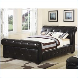 Coaster Queen Faux Leather Upholstered Sleigh Bed in Dark Brown