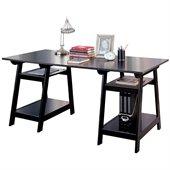 Coaster Desks Casual Double Pedestal Trestle Desk with Open Shelves in Black