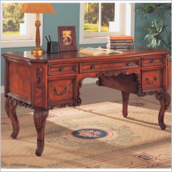 Coaster Desks Double Pedestal Desk w/ Carved Details in Cherry
