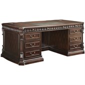 Coaster Union Hill Double Pedestal Desk w/ Leather Insert Top in Brown