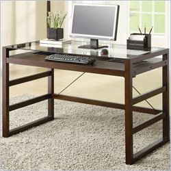 Coaster Skillman Table Desk w/ Glass Top and Roll Out Drawer in Brown