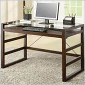 Coaster Skillman Table Desk w/ Glass Top and Roll Out Drawer in Brown