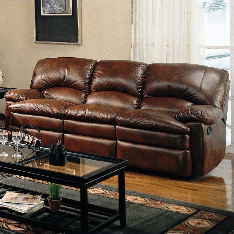 Coaster Walter Casual Dual Reclining Sofa in Brown Bonded Leather