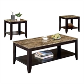 Coaster 3 Piece Occasional Table Sets with Shelf and Marble Look