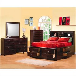 Coaster Phoenix Bookcase Storage Bed 4 Piece Bedroom Set in Cappuccino