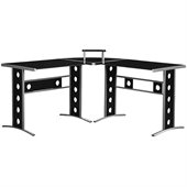 Coaster Modern L Shape Desk with Silver Frame & Black Glass