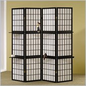 Coaster Four Panel Screen Room Divider in Black with Shelves