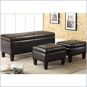 Coaster 3 Piece Storage Bench and Ottoman in Faux Leather