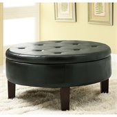 Coaster Round Upholstered Storage Ottoman with Tufted Top in Black