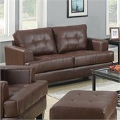 Coaster Samuel Leather Attached Seat Cushions Loveseat in Dark Brown
