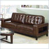 Coaster Paige Leather Sofa with Cutout Arms in Brown