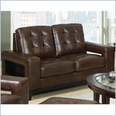 Coaster Paige Leather Love Seat with Cutout Arms in Brown