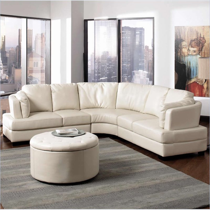 Coaster Landen Contemporary Curved Leather Sectional in Cream