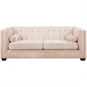 Coaster Alexis Transitional Microvelvet Chesterfield Sofa in Almond