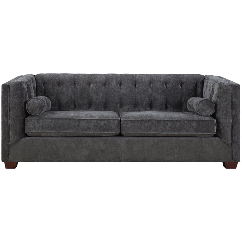 Coaster Alexis Transitional Microvelvet Chesterfield Sofa in Charcoal