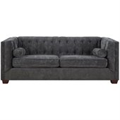 Coaster Alexis Transitional Microvelvet Chesterfield Sofa in Charcoal