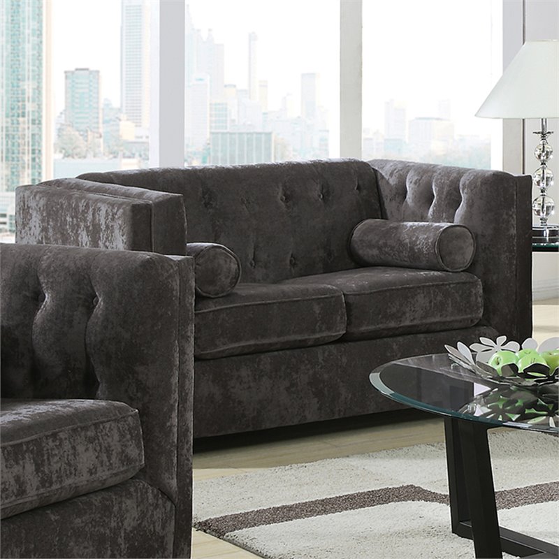 Coaster Alexis Transitional Microvelvet Love Seat in Charcoal