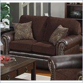 Coaster Florence Chenille Fabric/Vinyl Love Seat in Chocolate
