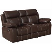 Coaster Myleene Leather Double Gliding Love Seat in Brown