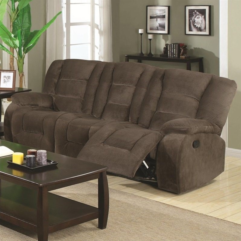 Coaster Charlie Motion Reclining Sofa in Brown Sage Velvet