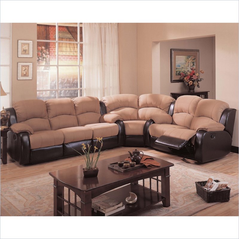 Coaster Gulliver Microfiber and Vinyl Reclining Sectional in Mocha