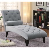 Coaster Accent Seating Soft Gray Velour Tufted Chaise in Black Finish
