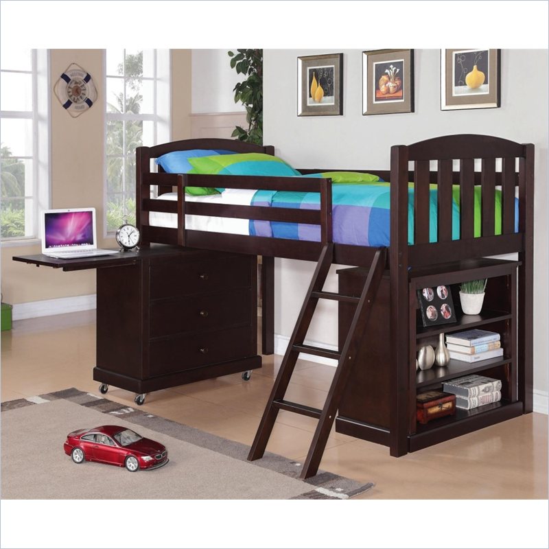 Coaster Anders Loft Bed with Storage Chest and Bookcase Set