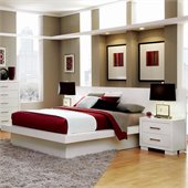 Coaster Jessica Pier Platform Bed with Rail Seating and Lights in White