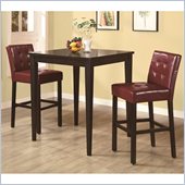 Coaster Cappuccino Square Leg Table 3 Piece Pub Set in Red Vinyl