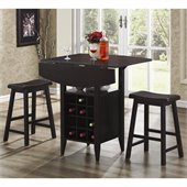 Coaster 3 Piece Drop Leaf Bar Table and Stool Set in Espresso