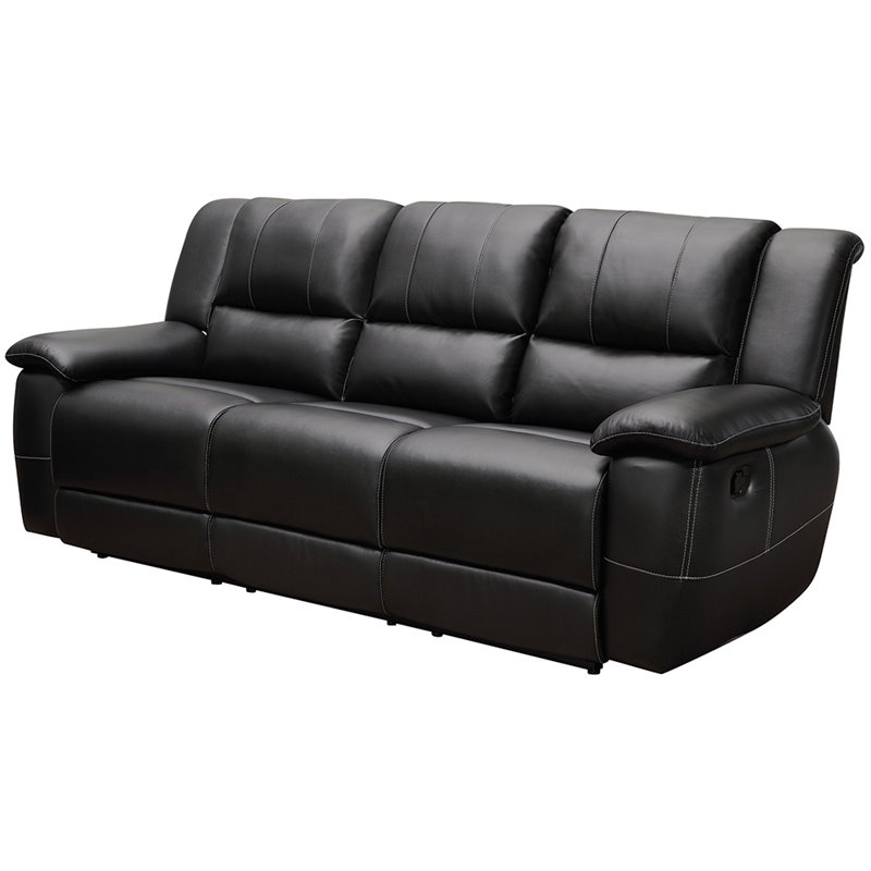 Coaster Lee Transitional Motion Sofa with Pillow Arms in Black Bonded Leather