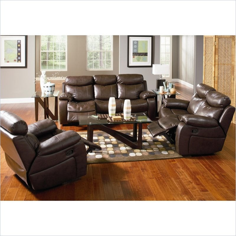 Coaster Denisa 3 Piece Reclining Sofa Set in Rich Brown Bonded Leather