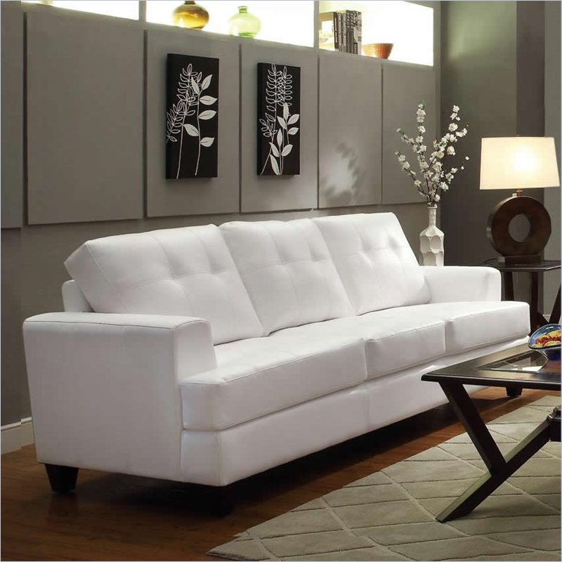 Coaster Hurley Tufted Sofa in White Leather